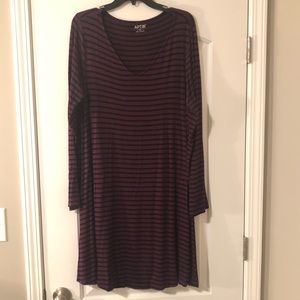 Black and purple striped T shirt dress long sleeve